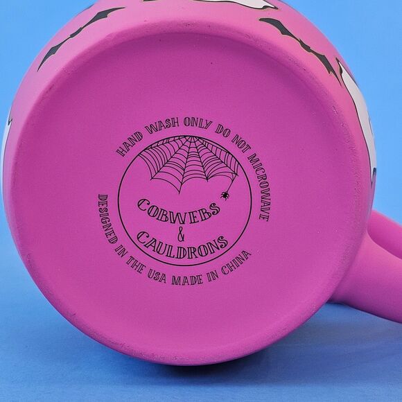 Hot Pink Ghost Halloween Mug Soft Touch Bats Bows Cobwebs & Cauldrons Coffee Cup - Picture 8 of 14